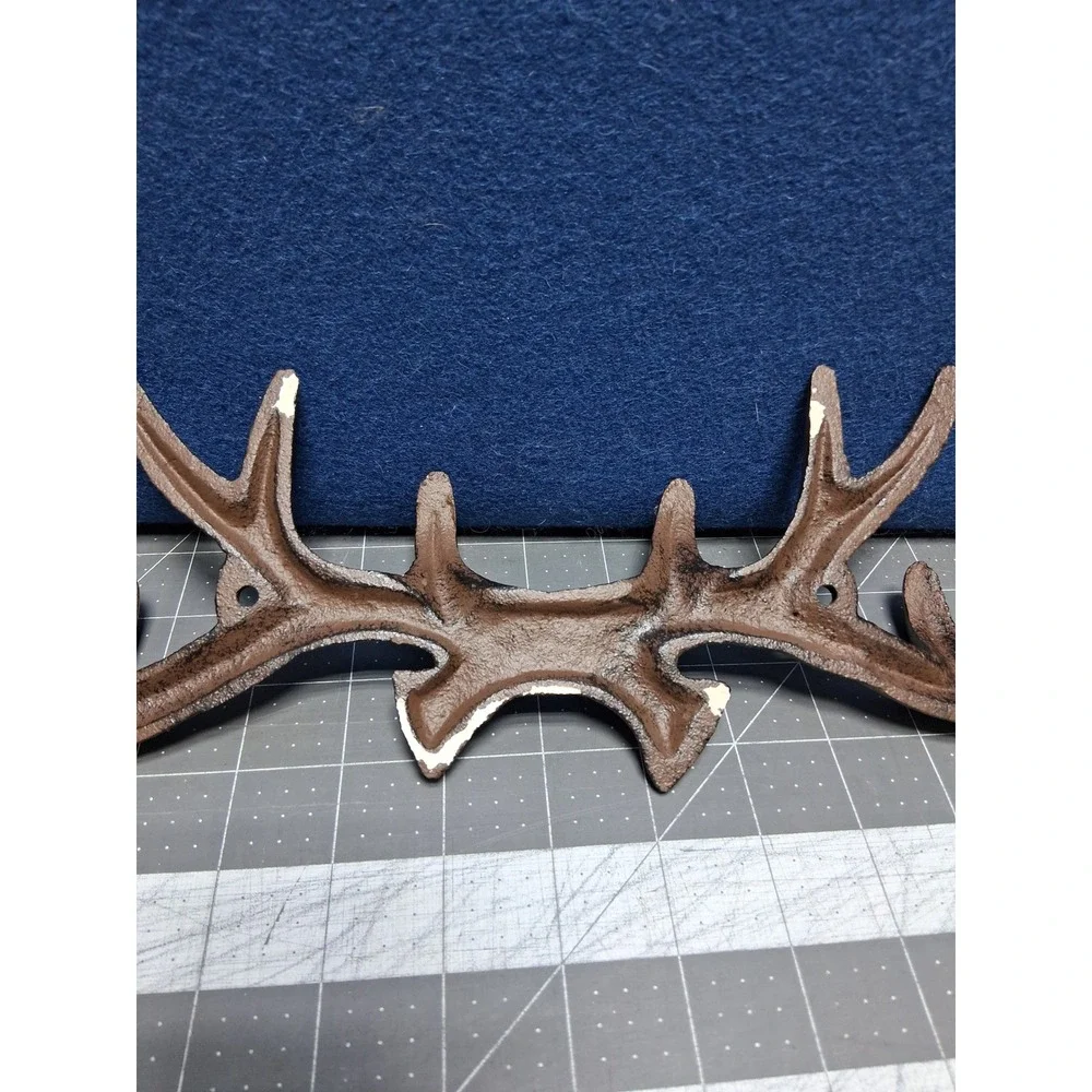 Unbranded Antler Wall Rack Brown Cast Iron Rustic Lodge Deer Horn Hooks
